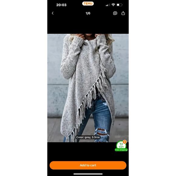 Beige Polyester Women’s Fringed Sweater Large - Picture 10 of 10